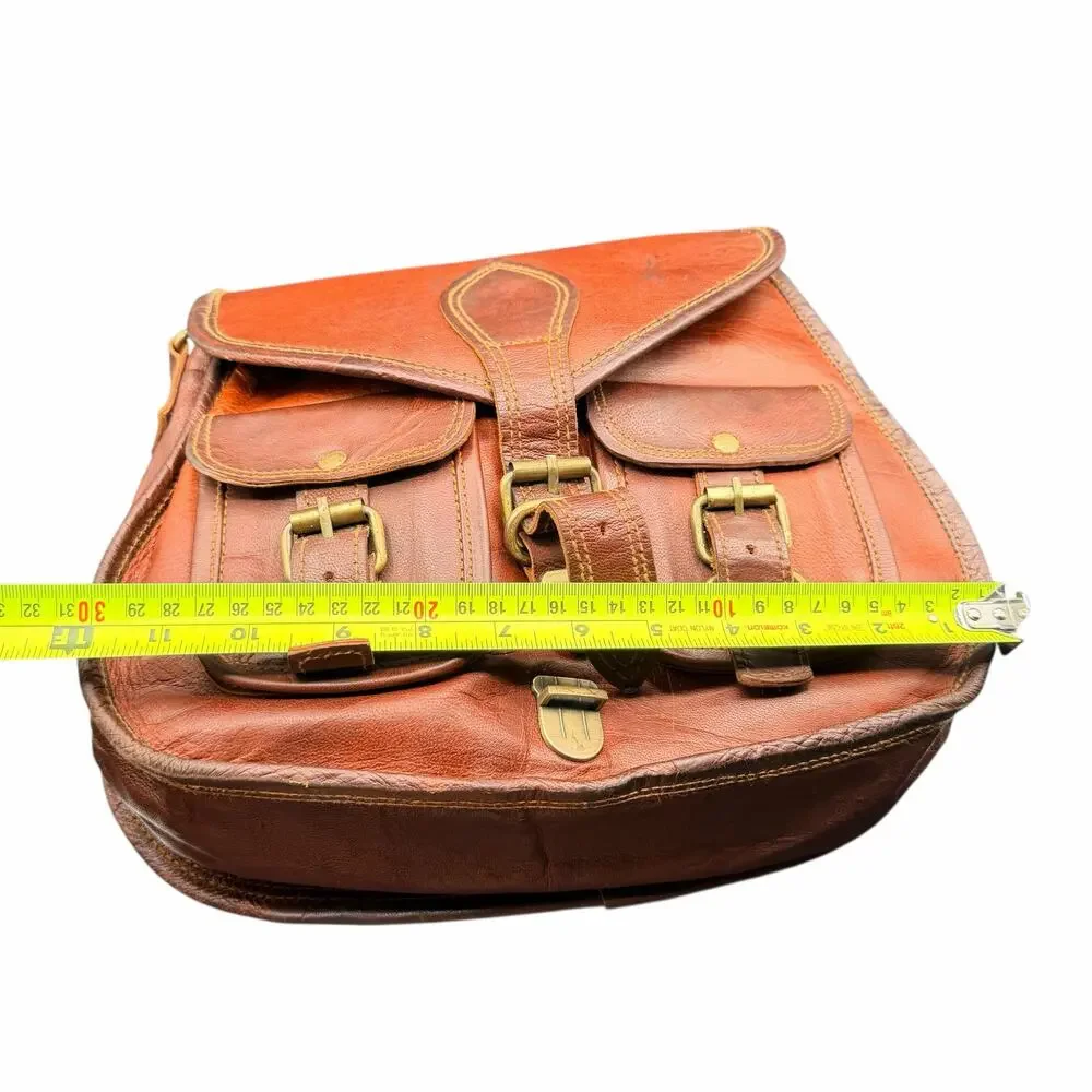 Firu Handmade Leather Crossbody Satchel Brown Buckle Messenger Bag